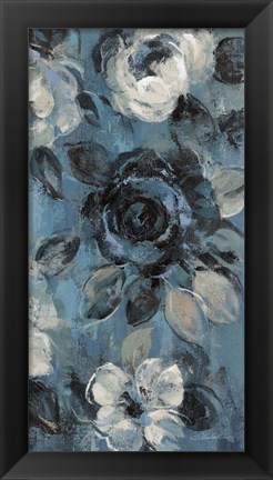 Framed Loose Flowers on Dusty Blue IV Print