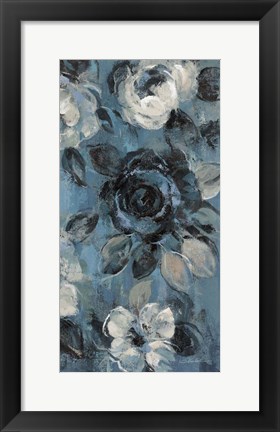 Framed Loose Flowers on Dusty Blue IV Print