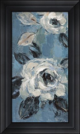 Framed Loose Flowers on Dusty Blue III Print
