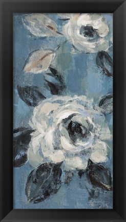 Framed Loose Flowers on Dusty Blue III Print