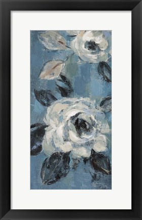 Framed Loose Flowers on Dusty Blue III Print