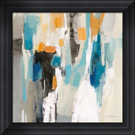 Framed Steps on Sand II Aqua Sq Print