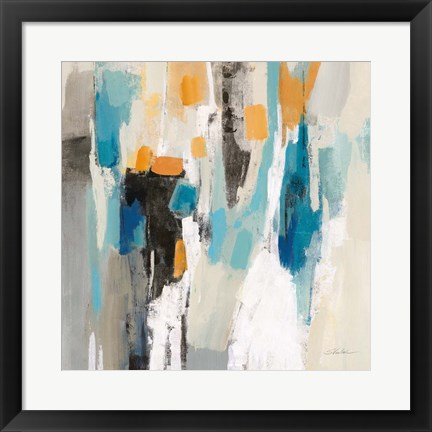 Framed Steps on Sand II Aqua Sq Print