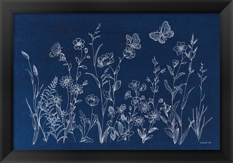 Framed Blue Butterfly Garden Print