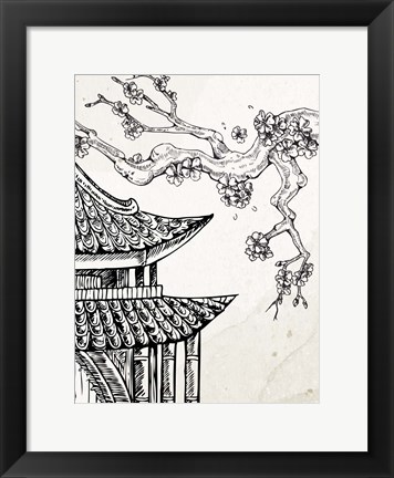 Framed Pagoda Cherry Blossom 1 Print