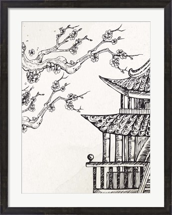 Framed Pagoda Cherry Blossom 2 Print