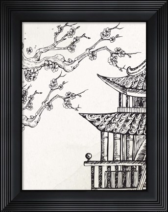 Framed Pagoda Cherry Blossom 2 Print