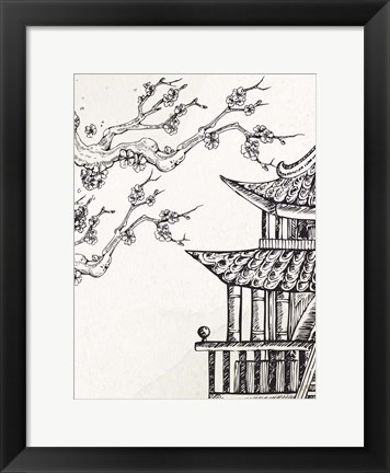 Framed Pagoda Cherry Blossom 2 Print