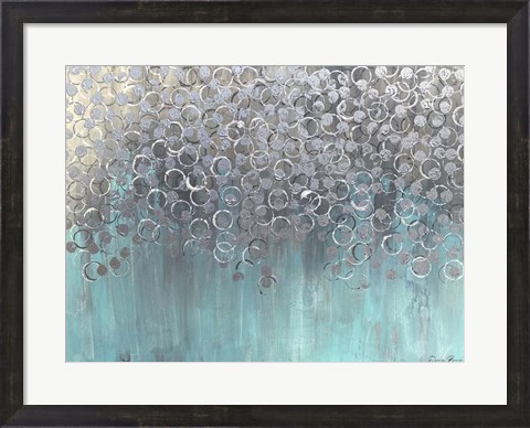 Framed Raining on Aqua Print