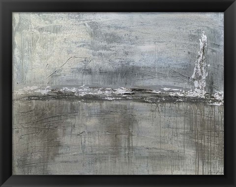Framed Metallic Landscape with Silver Leaf Print