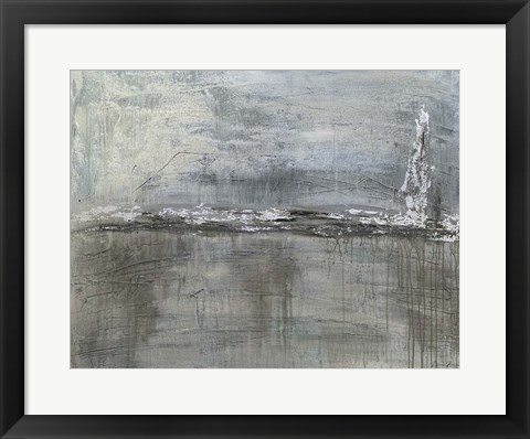 Framed Metallic Landscape with Silver Leaf Print