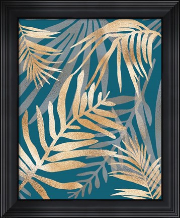 Framed Glam Leaves Teal Print