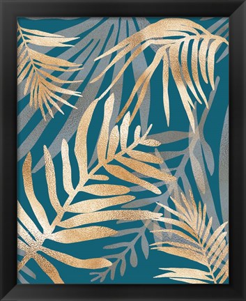 Framed Glam Leaves Teal Print