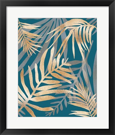 Framed Glam Leaves Teal Print