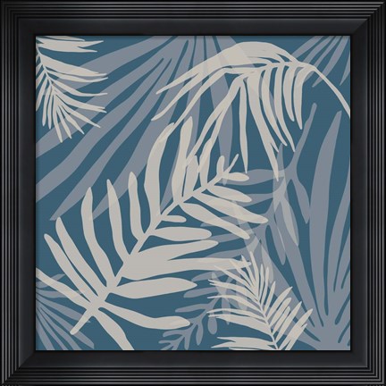 Framed Teal and Beige Glam Leaves 4 Print