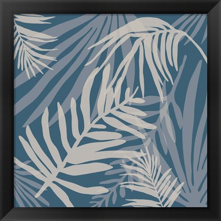 Framed Teal and Beige Glam Leaves 4 Print