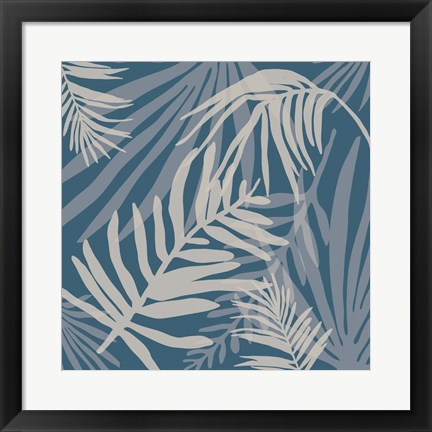 Framed Teal and Beige Glam Leaves 4 Print