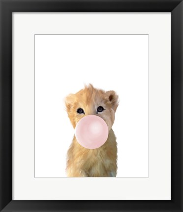 Framed Baby Lion Bubble Gum Print