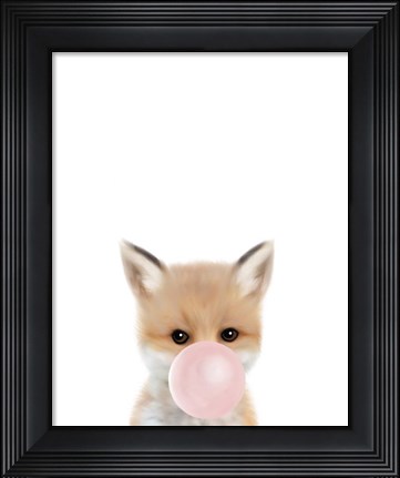 Framed Woodland Fox Bubble Gum Print