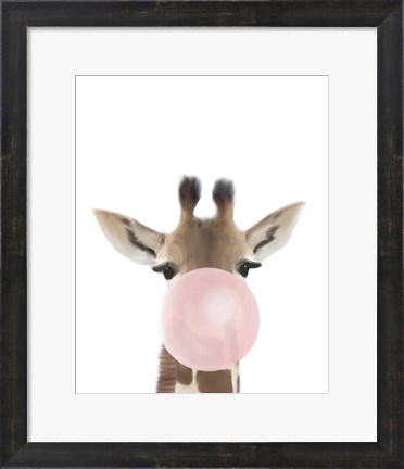 Framed Giraffe Bubble Gum Print