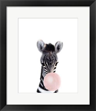 Framed Baby Zebra Bubble Gum Print