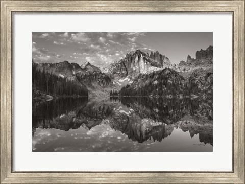 Framed Baron Lake Monte Verita Peak Sawtooh Mountains II BW Print