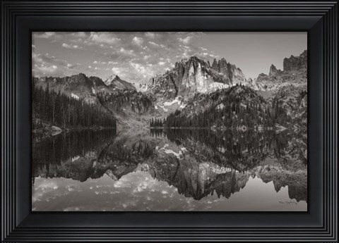 Framed Baron Lake Monte Verita Peak Sawtooh Mountains II BW Print
