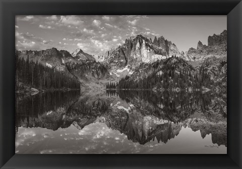 Framed Baron Lake Monte Verita Peak Sawtooh Mountains II BW Print