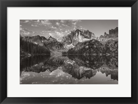 Framed Baron Lake Monte Verita Peak Sawtooh Mountains II BW Print