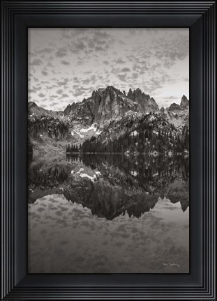 Framed Baron Lake Monte Verita Peak Sawtooh Mountains I BW Print