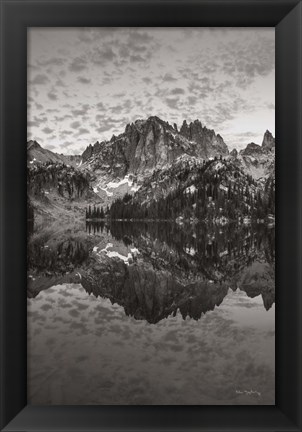 Framed Baron Lake Monte Verita Peak Sawtooh Mountains I BW Print