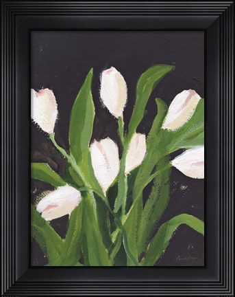Framed White Tulips on Black (1) Print