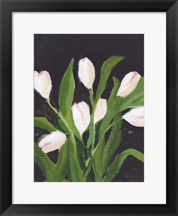 Framed White Tulips on Black (1) Print