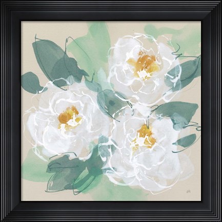 Framed Peonies on Cream II Print