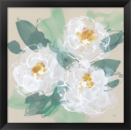 Framed Peonies on Cream II Print