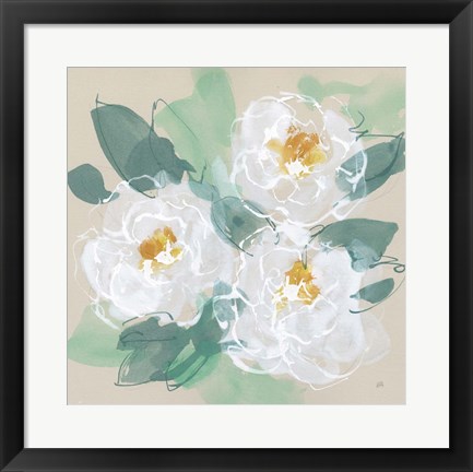 Framed Peonies on Cream II Print