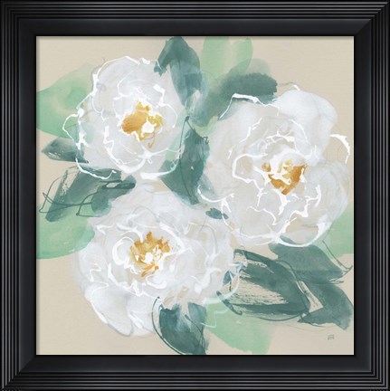 Framed Peonies on Cream I Print