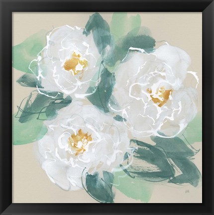 Framed Peonies on Cream I Print