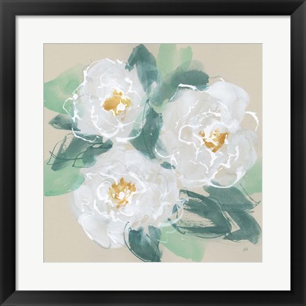 Framed Peonies on Cream I Print