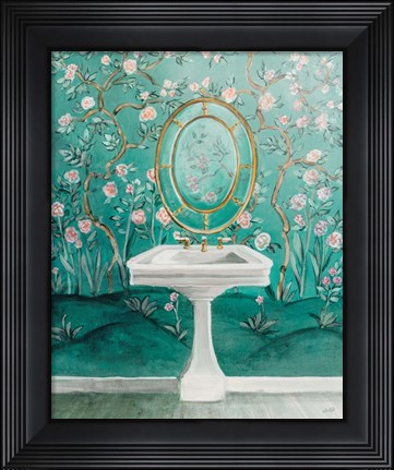 Framed Chinoiserie Bath I Print