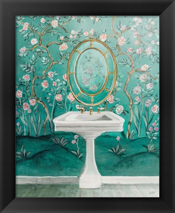 Framed Chinoiserie Bath I Print