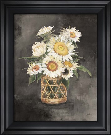 Framed Sunflowers in Rattan Black Crop Print