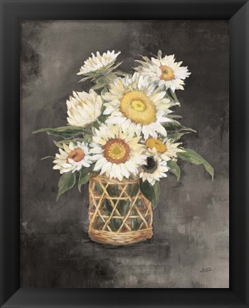 Framed Sunflowers in Rattan Black Crop Print