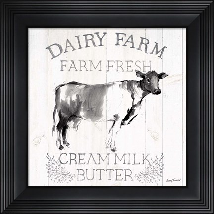 Framed Dairy Farm Wood Black Cow Sq Print