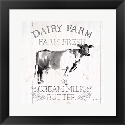 Framed Dairy Farm Wood Black Cow Sq Print