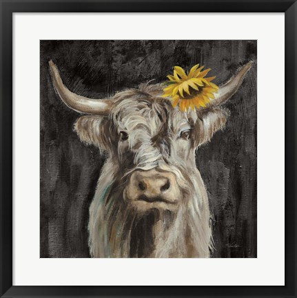 Framed Floral Highland Cow Print