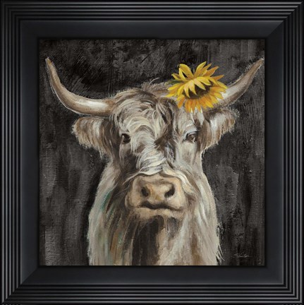 Framed Floral Highland Cow Print