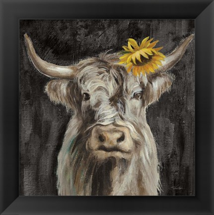 Framed Floral Highland Cow Print