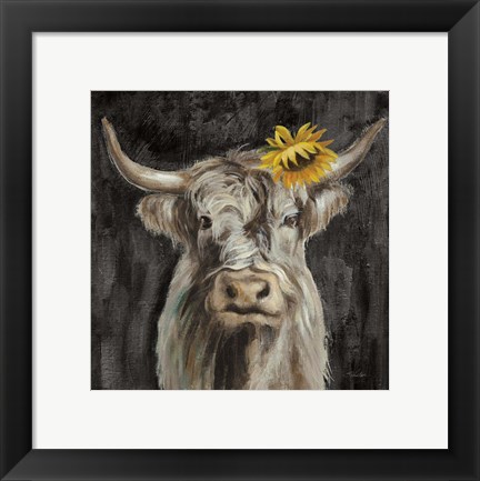 Framed Floral Highland Cow Print