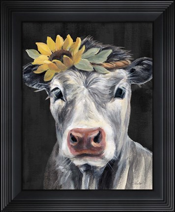 Framed Pretty Cow on Black Print
